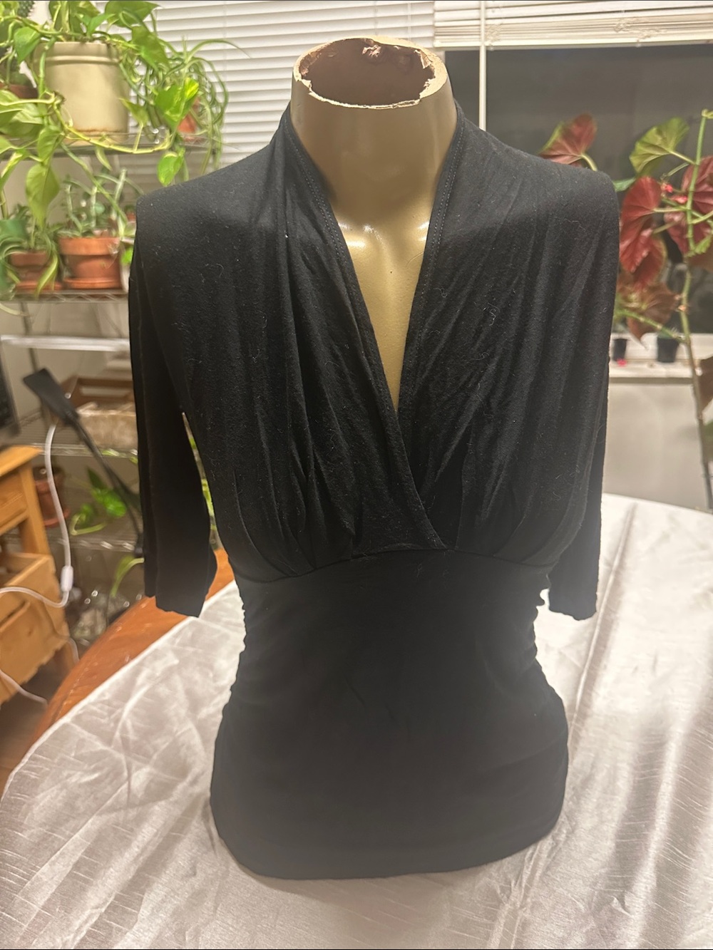Lilac Clothing Black Draped V-Neck Knit Top